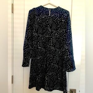 Silk dress dark blue with random cream prints 90 cm length